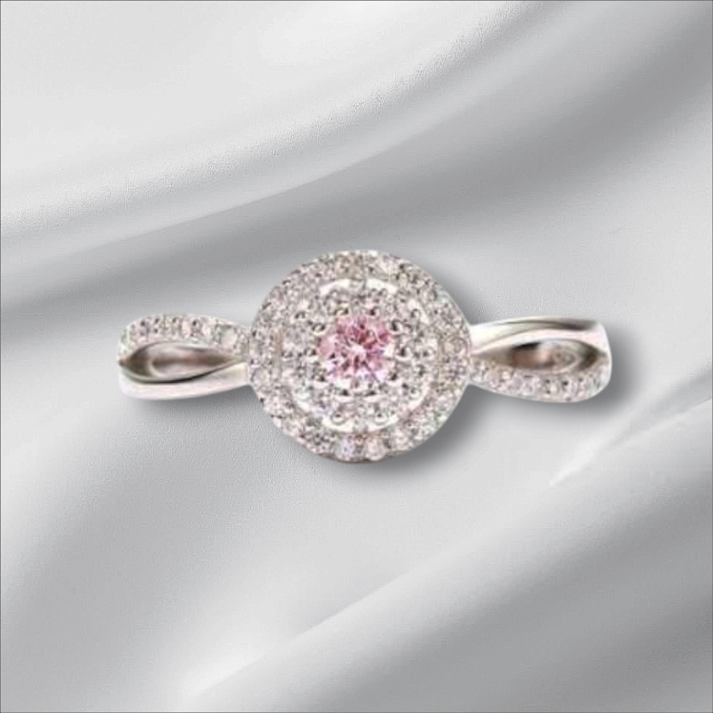 New 925 Sterling Silver Pink Tourmaline Cubic Zirconia Crystal Ring